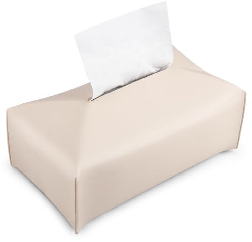 HONZUEN Kosmetiktücher Box, Tücherbox Weiß, Taschentuchbox aus PU-Leder, Zupftücher Box, Kosmetiktücherbox, Tuchspender Auto, Tissuehalter, Kosmetiktuchbox, Kosmetiktuchspender - 23x12,5x10cm