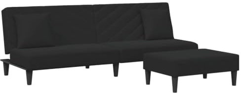 vidaXL Sofagarnitur 2-TLG., Schlafsofa mit Kissen Fußhocker, Klappbett Klappsofa mit Schlaffunktion, Bettsofa Sofabett Sofa Couch, Schwarz Samt