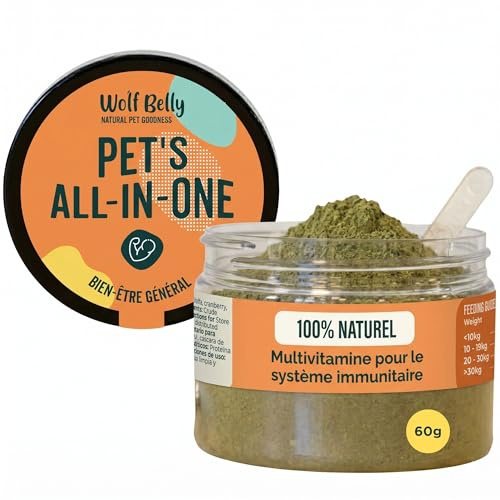Wolf Belly - 8 en 1 Probióticos Perros 100% Natural (60 gr) 15 Vitaminas y Minerales en Polvo | Ideal para Cachorros y Mascotas con Baja Vitalidad | Apoya Sistema Inmunológico - Elaborado en España