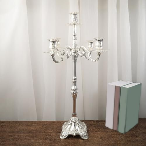 GIYDNEI 5 Arme Kandelaber 25,4 Zoll Gold Kerzenständer Halter Für Kegelkerzen, Kerzenhalter Ständer Tisch Tafelaufsätze Für Hochzeit Home Decoration,Silber,14.6 Wx25.4 H