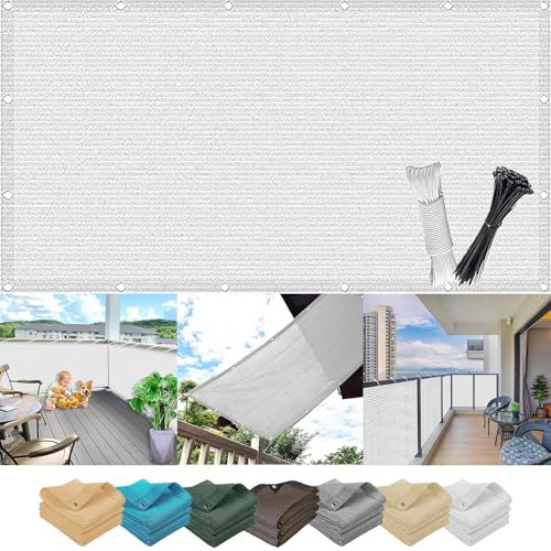 Balkonabdeckung mit Ösen 0.9 x 1.7 m, UV Resistent, Staubdicht, Polyethylen Garantie Auf Material, Reißfest, Zaunblende Sichtschutz Uv-Schutz, mit Ösen Kordel, für Balkon, Weiß