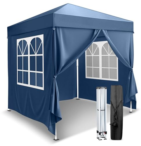 Bonnlo Pop-up Pavillon, Faltpavillon 2x2m, Höhenverstellbar, Wasserdicht Partyzelt mit 4 Seitenteilen, Gartenpavillon für Outdoor Hochzeit Garten Camping Party, Blau