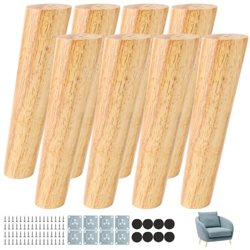 MIVIDE 8 Stück Möbelfüße Holz Schräg 20cm, Tischbeine Holz Rund, Möbelfüsse Holzen mit Montageplatten und Schrauben für Sofa, Schrank, Tische