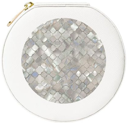 Quatrefoil Nacre Marocaine, Boîte à bijoux ronde en cuir PVC pour femmes, boîte à bijoux de voyage, organisateur de bijoux