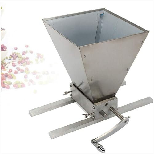 NISMIA Stainless steel hopper manual grain mill, mills malt and barley, aluminium base, for home brewing beer, suitable for dry/wet grains