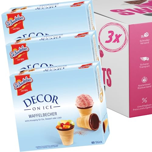 DeBeukelaer Waffelbecher | Eiswaffeln | Keksbecher | 60 Becher pro Packung | De Beukelaer Decor On Ice (3 Packungen á 230g)