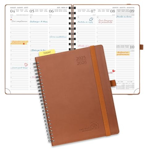 POPRUN Kalender 2025 2026 Wochenplaner (Aug.2025-Dez.2026) Ringbuch mit Softcover, ca. A5 (22 x 16,5 cm), 17-Monate-Terminplaner 1 Woche 2 Seite mit FSC®-Zertifiziertem Papier - Braun