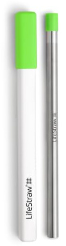 LifeStraw Sip - Pajita reutilizable con filtro de agua de acero inoxidable con funda de transporte, elimina microplásticos, bacterias y parásitos para viajes y uso diario, Wasabi