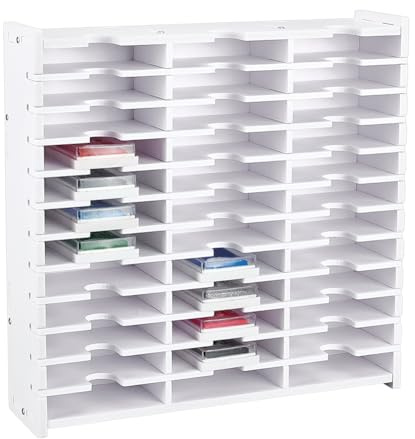 UNICRAFTALE Stempelkissenhalter Ink Pad Tray Organizer Rack 36 Gitter Aufbewahrungsbox Für Stempelkissen Weißer Stempelkissen Organizerhalter Für Schreibtisch Aufbewahrungsorganizer Für Stempelkissen | 36 weiße PVC-Gitter, robust, herausnehmbare Trennwände, leicht zu reinigen, stapelbar, für Bastelbedarf
