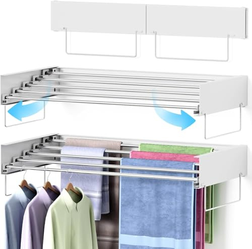 Refein Retractable Clothes Drying Rack Wall Mounted, Foldable Laundry Dryer Rack 500cm Rotary Washing Line, 27kg Capacity Radiator Airer Clothes Rail for Indoor & Outdoor, Space-Saving