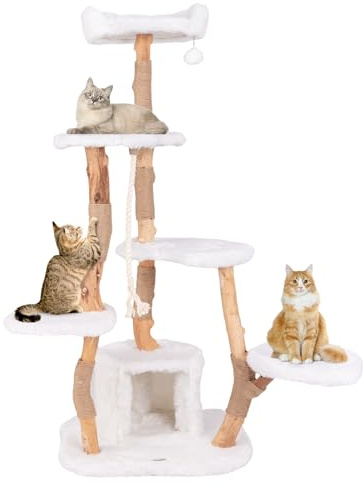GOPLUS Arbre a Chat à 6 Niveaux en Bois Massif 68 x 58 x 168 CM avec Plateforme, Perchoir, Hamac, Griffoirs en Jute, Niche pour Chat, Arbre à Chats pour Se Reposer, Jouer et Aiguiser (168cm)