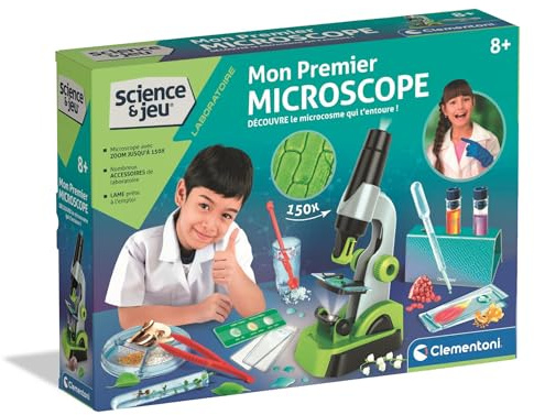 Clementoni | Mein erstes Mikroskop – wissenschaftliches Spielzeug für Kinder ab 8 Jahren | Zoom bis zu 150 x | Beobachtungsset mit Klingen und Zubehör | Naturwissenschaftliche Aktivität | pädagogische