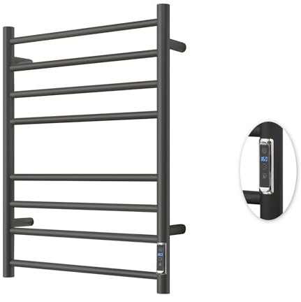 BLARALA Heated Towel Racks for Bathroom, Wall Mounted Electric Towel Warmer Racks with Timer & Temperature Control, 8 Bar Stainless Steel Towel Heater for Bathroom, Matte Black, Plug-in