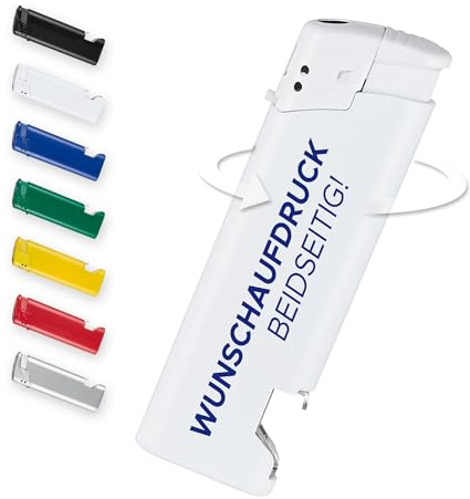 #teamludorf 250 Stück weiße Feuerzeuge mit Flaschenöffner - Elektronisch, nachfüllbar, UV-Druck - Personalisiert für Firmenlogos, perfekt für Giveaways, Feiern & Outdoor