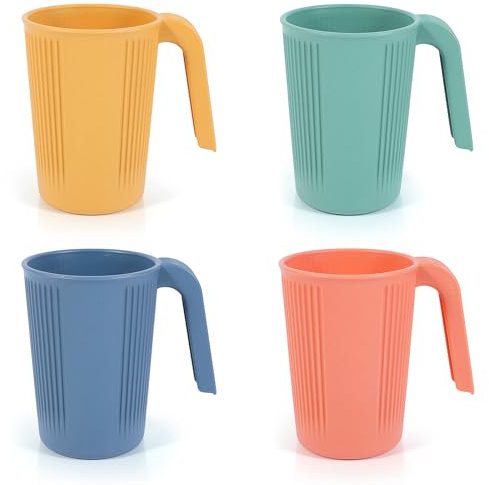 milaosk 4Pcs Unbreakable Plastic Cups Reusable Coffee Mugs with Handle Plastic Tumblers for Adults Kids,Hot or Cold Drinking Milk Tea Water- Dishwasher and Microwave Safe - 350ml