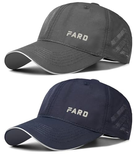 AYPOW 2-pack snabbtorkande basebollkeps för män, andningsbar löparkeps vikbar reflekterande visir, 6 paneler sommarhattar lätt solskydd unisex utomhus sport, Mörkgrå + marinblå, one size