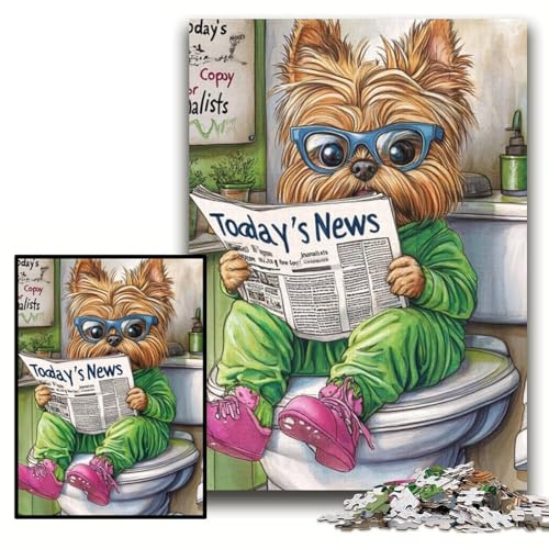 Jigsaw Puzzles for Adults 1000 Yorkshire Terrier Go Toilet Jigsaw Puzzle 1000 Pieces Challenging Brain Teaser for Teenagers, Perfect for Home Decor Or Gift Size 26x38cm