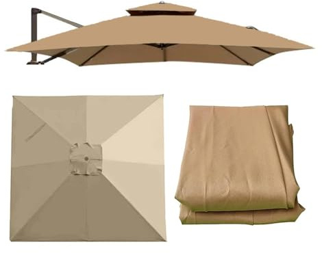 ZYXQQJ Carré Auvent De Parasol Déporté 3x3m Toile De Rechange pour Parasol De Jardin Extérieur, Couverture De Rechange pour Parasol(Khaki,Double top-3m/9.8ft)