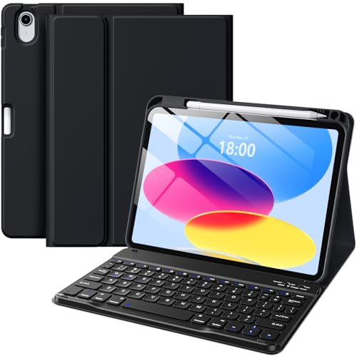 Wenlaty for iPad (A16) 11th/10th Generation Case with Keyboard - Detachable Wireless, Thin & Light Folio Cover with Pencil Holder, for iPad 11-inch 11th 2025/10.9-inch 10th 2022, Black | Magnetic Detachable Keyboard, Pencil Holder, Thin & Light Cover, Three Angles Stand, for iPad A16 11-inch/ 10th 10.9-inch