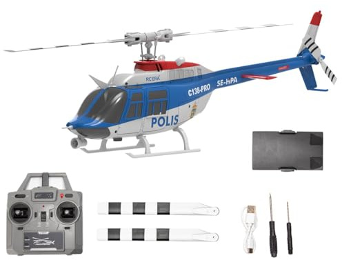 C138 PRO Remote Control Helicopter with One-Touch Inverted Flight, 2.4G 6CH 206 Flybarless RC Helicopter for Adult, Gyro Altitude Hold & Positioning & 3D Stunt