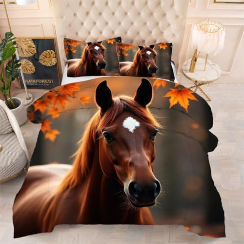 Gumntun Piumino Letto Matrimoniale 260 X 240 cm Cavallo Marrone, Trapuntino Accogliente e Comfort, Soft e Traspirante Microfibra Biancheria Da Letto con 2 Federa 50 X 80 cm