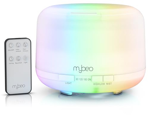 mybeo Luftbefeuchter – Fernbedienung - 2 Nebelstufen – Timer – RGB Beleuchtung – Schlafzimmer Kinderzimmer Wohnzimmer - leiser Humidifier für Baby Pflanzen - gegen trockene Luft