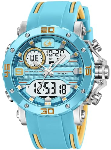 findtime Herrenuhr Militär Digitale Analoge Sportuhr Outdoor Dual Time Wasserdicht LED Beleuchtung Groß Zifferblatt Uhren für Männer mit Wecker Datum 12/24h Stoppuhr Chronograph Tactical Schwarz Gold