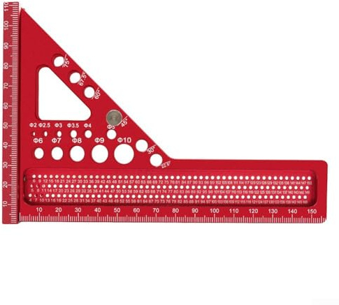 Transportador de ángulo de aleación de aluminio, escala cuadrada, diseño métrico preciso para carpintería, trazado en marcado y con regla de medición y preestablecido para ángulos