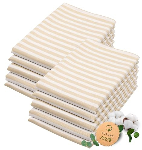 ZOLLNER 10er Set Geschirrtücher Baumwolle in 50x70 cm - saugstarke und langlebige Küchentücher - waschbar bis 60°C – in beige gestreift- Gastronomiequalität - Oeko Tex® Zertifiziert