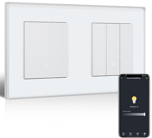 BSEEDLIFE Smart WIFI Lichtschalter mit WLAN Dimmschalter, 1 Fach Wandschalter+Dimmer Schalter Kompatibel mit Alexa/Google Home, Unterputz Lichtschalter Dimmbar, Weiß(Neutralleiter Erforderlich)
