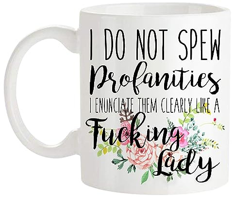 Jag uttrycker inga skempord, jag uttalar dig tydligt som en jävlig dam. Kopp med handtag koppar modern kontorsmugg för kaffe espresso kontor 330 ml