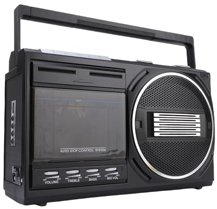 Luocute Lecteur de Cassettes Magnétophone, Boombox avec Radio AM FM SW, Convertisseur MP3 USB, Micro intégré, pour Musiciens Conteurs à Usage Domestique (Prise UE 220V)