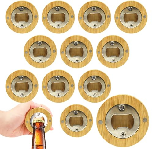 12 Stück Flaschenöffner Holz, Bieröffner aus Edelstahl Flaschenöffner Personalisiert Bier Flaschenöffner mit Magnetisch Geschenke für Ihn Ehemann Freund Vater Opa
