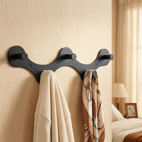 ZXBBTZ Garderobenleiste Schwarz mit 5 Haken Wandgarderobe 40x11cm Kleiderhaken Wand für Flur Schlafzimmer Bad Robuste Robuste Hakenleiste für Jacken Taschen Handtücher Schlüssel Jackenhalter