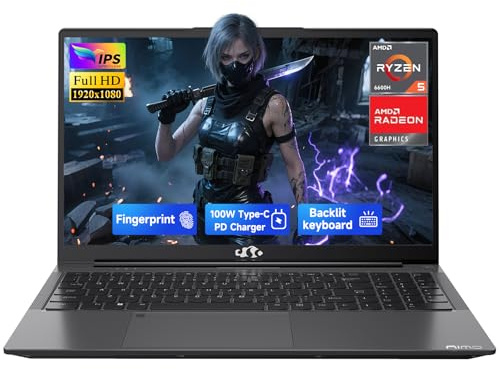 NIMO 15.6 IPS FHD Gaming Laptop, AMD Ryzen 5 6600H 16GB DDR5 RAM 1TB SSD (6 Cores Up to 4.5GHz) AMD Radeon 660M GPU with 100W Type-C Backlit Keyboard Fingerprint