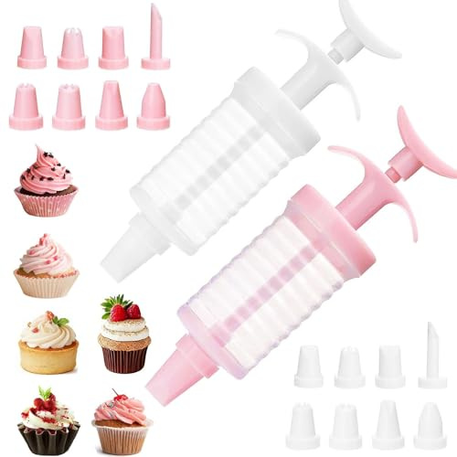 2 Sets Icing Piping Kit with 16 Nozzles and Syringe, Cake Decorating Tools for Cupcakes Cookies Baking, BPA-Free Dessert Decorator Set with Piping Tips, Easy Clean DIY Baking Supplies