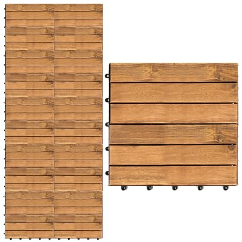 Monucep Baldosas de madera, 30 x 30 cm, 6 láminas estilo baldosa para balcón, 22 azulejos para 2 m², resistentes a la intemperie, de madera de acacia, suelo de madera, sistema de clic con drenaje