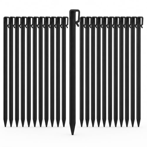Ctroyee Zeltheringe Kunststoff 25,4 cm, 30 Bodenanker für Garten | 25,4 cm lange schwarze Bodennägel für Unkrautvlies, Gartenvlies, Rasenkante, Folien und Netze, 30er Set