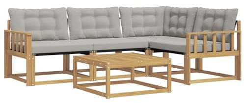 HFXHIJXQ Outdoor-Sofagarnitur aus Akazienholz, 5-teiliges Loungeset für Terrasse und Garten, modulares Gartensofa mit Textilene, Tisch und Sitzgelegenheiten für 4 Personen