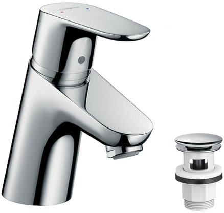 hansgrohe Wasserhahn Focus (Armatur mit Auslauf Höhe 70mm und Push-Open Ablaufgarnitur) Chrom