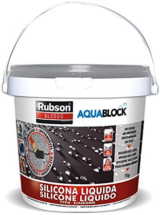 RUBSON Aquablock Silicone Liquido SL3000, Guaina liquida impermeabilizzante, Sigillante isolante impermeabile con tecnologia Silicotec, Silicone antimuffa contro l'umidità, 1 Confezione da 1 kg