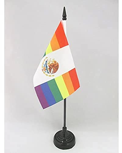 AZ FLAG Bordsflagga Mexiko Regnbåge 15x10 cm 100D Polyester Plastfot