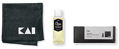KAI Japanisches Kamelien-Öl (100 ml, 100% lebensmittelecht), Microfaser Pflegetuch (40 x 40 cm) professionelle Klingenpflege aus Japan
