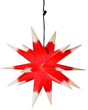 LED WEIHNACHTSSTERN beleuchtet 3D XXL 100 cm INKL. LED-LEUCHTMITTEL (auswechselbar) Faltstern Leuchtstern Außenstern wetterfest für außen und innen 4m Kabel von Dekowelt (Rot mit weißen Spitzen)