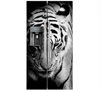 Oedim Vinile frigo Americano Testa Tigre Bianco e Nero | Varie Misure | Adesivi per frigo economici ed Eleganti | Vinile frigo 91x176cm
