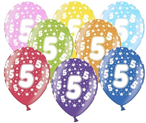 10 kunterbunte Luftballons 5. Geburtstag Made in EU Ballons 5. Geburtstag Junge Mädchen Ballon Zahl 5 Metallic 30cm