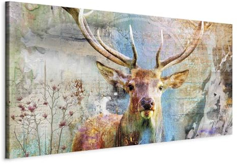 murando - Leinwandbild Deer Tiere Vintage, 160x80 cm, Schlafzimmer, modern | Hochwertige Leinwand, sofort aufhängbar, ideal fürs Wohn- oder Schlafzimmer, wasserfest und lichtecht, langlebig, stilvoll
