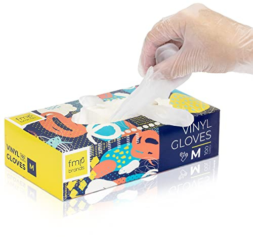 Fit Meal Prep 100 Pack Disposable Latex Free Medium M Vinyl Food Prep Gloves - Powder Free, Ideal for Kitchen, Bathroom, Household, Gardening