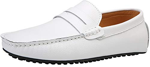 Jamron Hombres Cuero de Imitación Elegante Hebilla Pantuflas Penny Mocasín Blanco SN19062 EU44