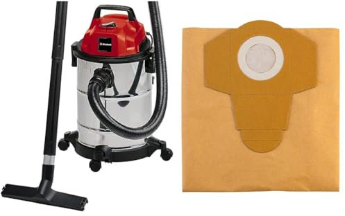Einhell Aspirador seco y húmedo - TC-VC 1820 S - inoxidable eléctrico con cable de 2.50metros, 180 mbar, 1250W, 230V, 80dB, 50Hz, capacidad de 20L + Pack de 5 bolsas para aspiradoras (20 litros)